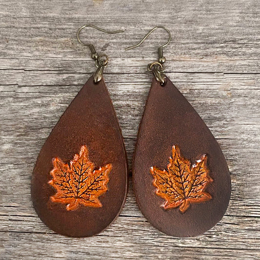 MADE TO ORDER - Autumn Leaves Leather Drop Earrings