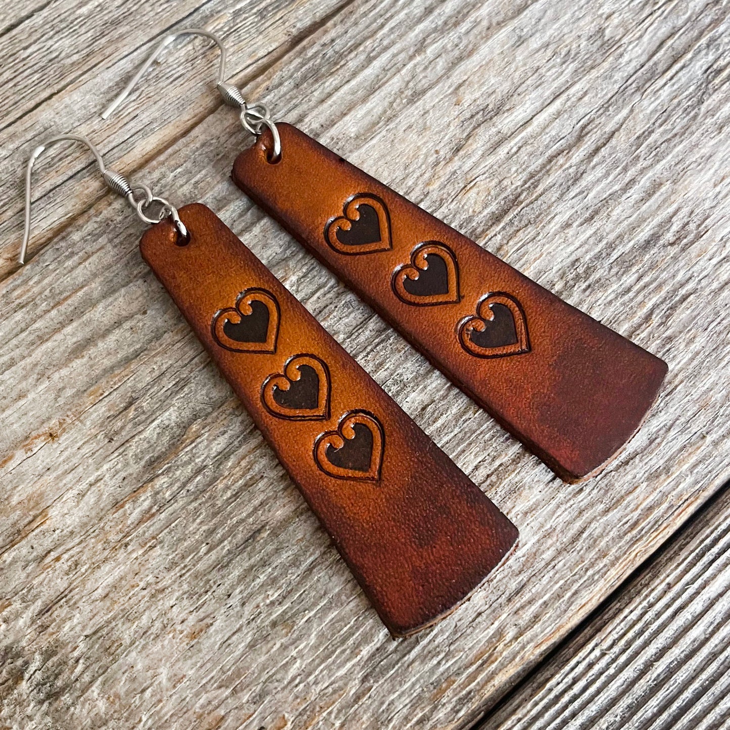 MADE TO ORDER - 3 Hearts Leather Drop Earrings | Artisanal Elegance