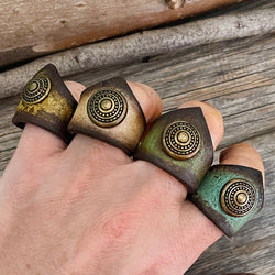 MADE TO ORDER - Crown-Shape Brass Concho Leather Ring