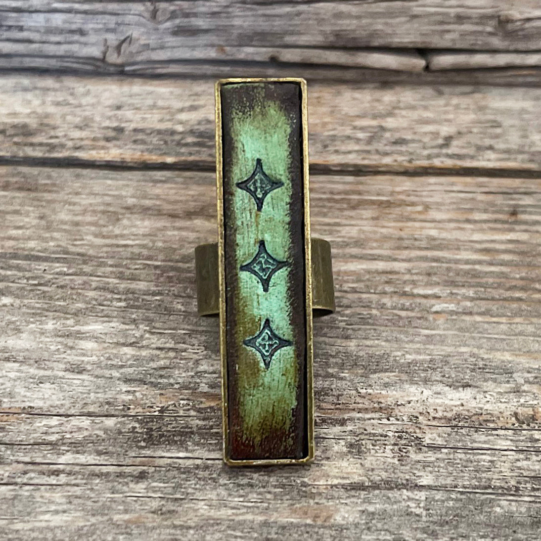 MADE TO ORDER - Antique Brass Strip Leather Inlay Ring