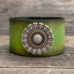 MADE TO ORDER - Ombre Green Bracelet with Sunflower Concho