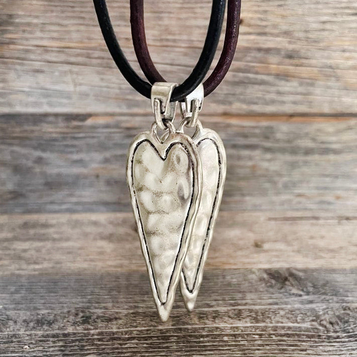 MADE TO ORDER - Tibetan Long Heart Pendant Leather Necklace