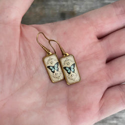 Butterfly Drop Earrings with Long Brass Ear Wires