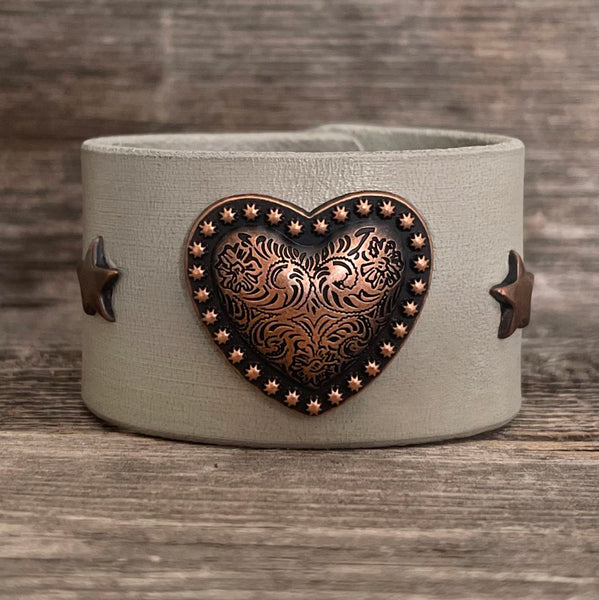 MADE TO ORDER - Genuine Leather Heart Copper Concho Bracelet