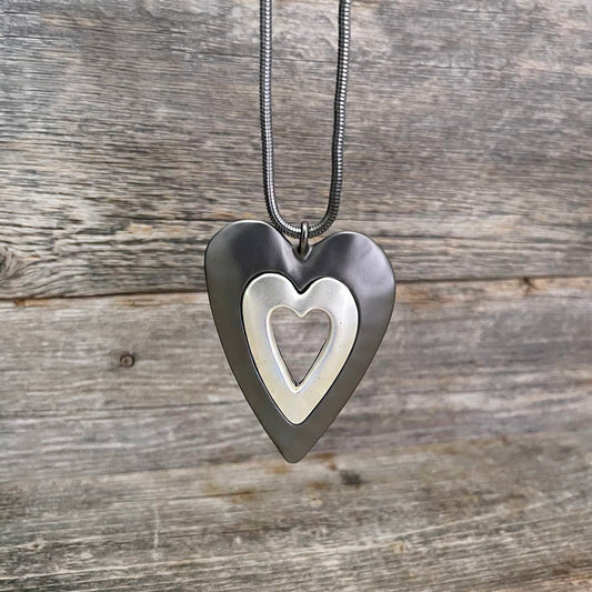 Two-tone, metal heart pendant necklace