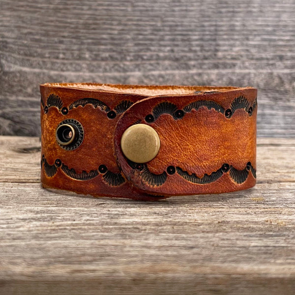 Genuine Leather Hand-tooled Layered Bracelet with“Love”Word