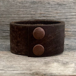 One of a Kind Genuine Distressed Leather Bracelet with Flower Concho