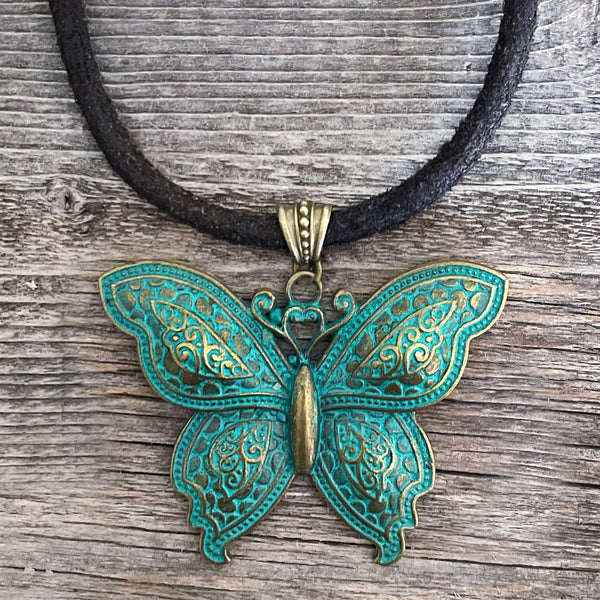 MADE TO ORDER - Tibetan Butterfly Leather Necklace