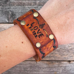 Genuine Leather Hand-tooled Layered Bracelet with“Love”Word