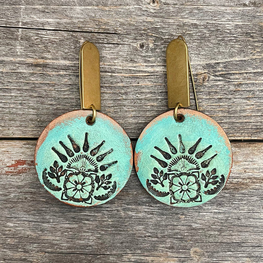 One of a Kind turquoise flower leather earrings | Bohemian Accessories