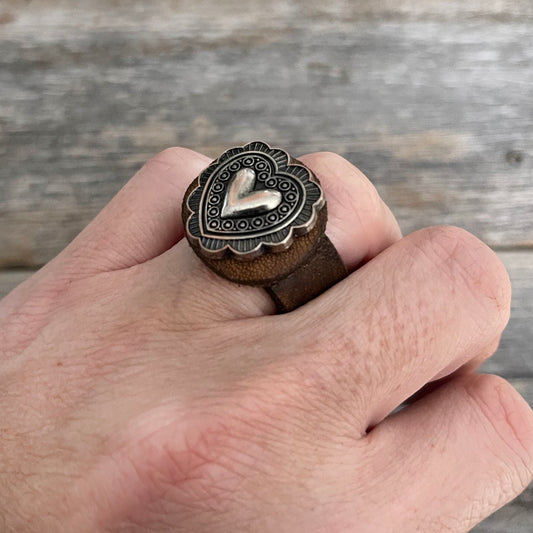 MADE TO ORDER - Leather and Heart Concho Leather Ring
