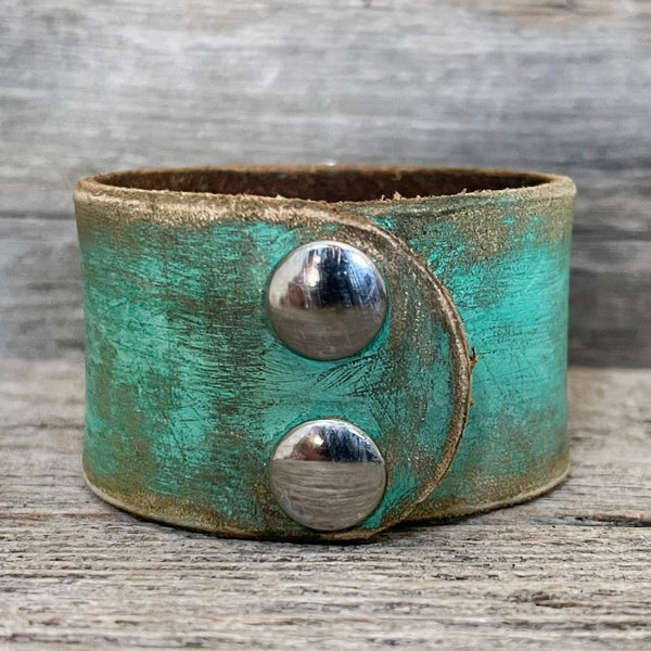 MADE TO ORDER - Turquoise Leather Bracelet with Big Heart Concho