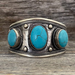 Natural Stone Hand Tooled Cuff Bracelet | Boho Accessories