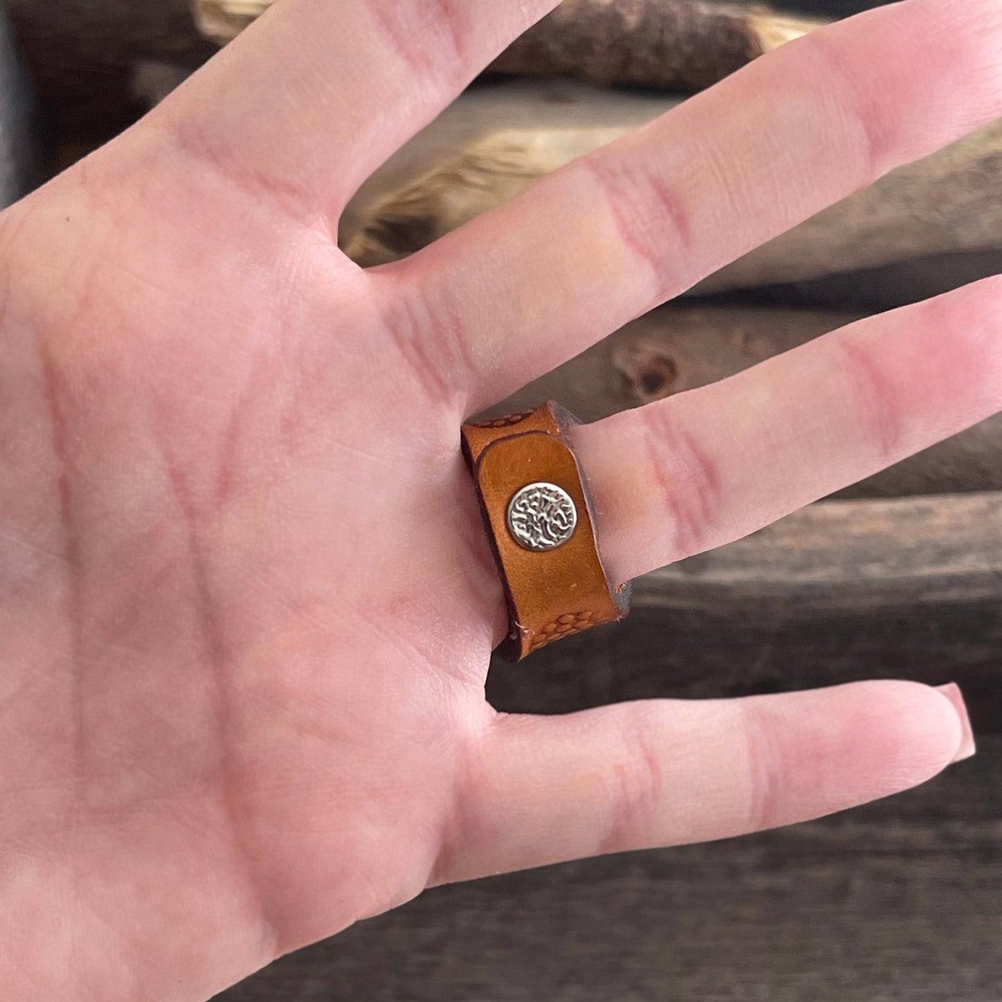 One of a Kind Leather Mandala Boho Ring