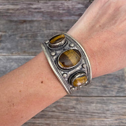 Natural Stone Hand Tooled Cuff Bracelet | Boho Accessories