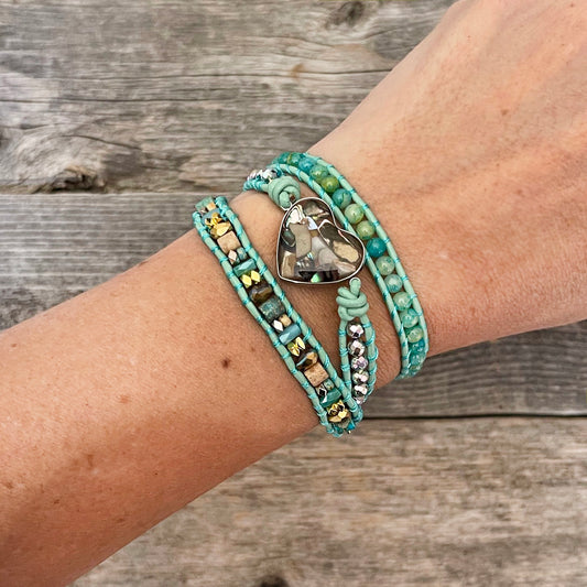 Braided 3 Tier Bracelet Mother of Pearl Heart