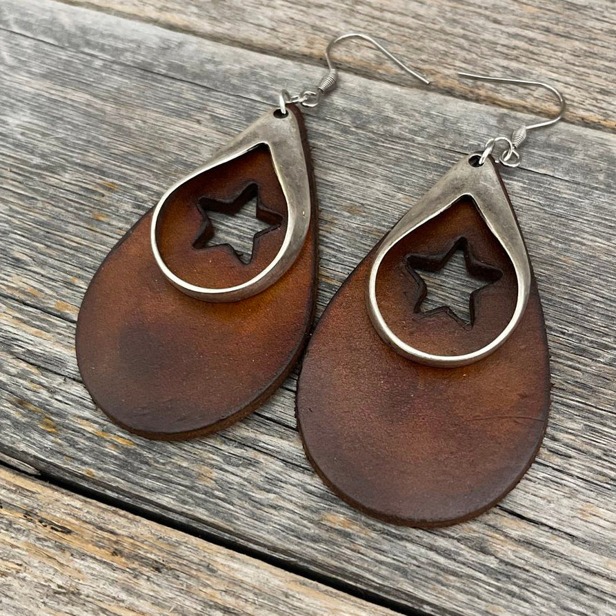 MADE TO ORDER - Star Die Cut Drop Leather earrings