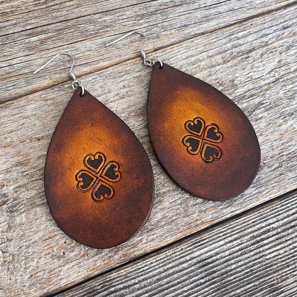 MADE TO ORDER - 4 Hearts Big Leather Drop Earrings