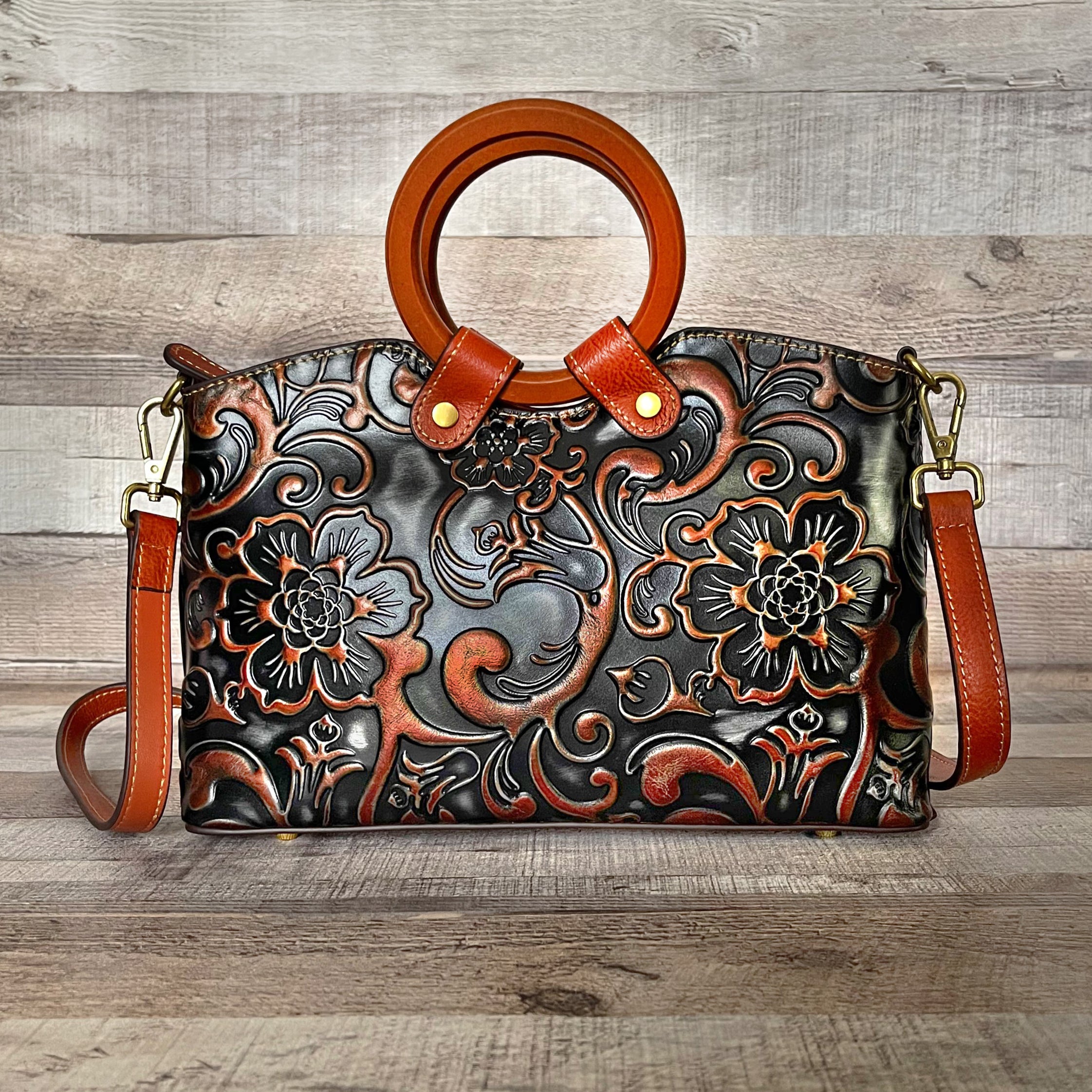 Stamped discount leather purse