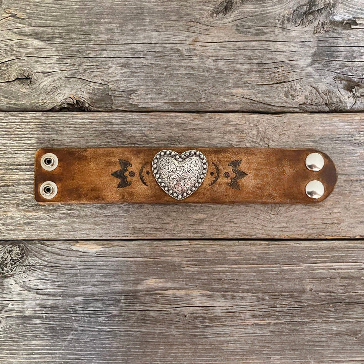 MADE TO ORDER - Genuine Leather and Heart Concho Bracelet