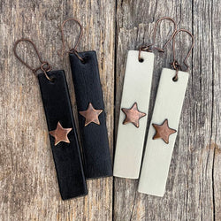 MADE TO ORDER - Genuine Leather Stripes Star Rivet Earrings