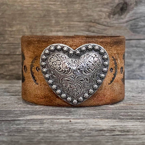 MADE TO ORDER - Genuine Leather and Heart Concho Bracelet