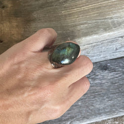 One of a Kind Labradorite Hammered Antique Copper Ring