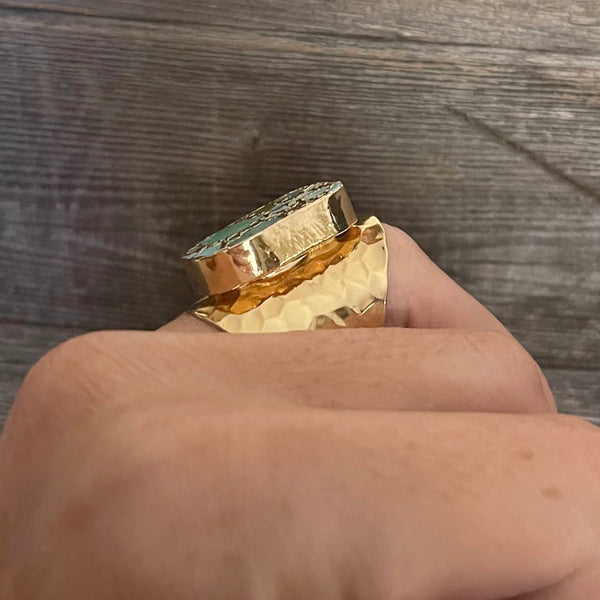 Turquoise Hammered  Copper Ring | Boho Accessories