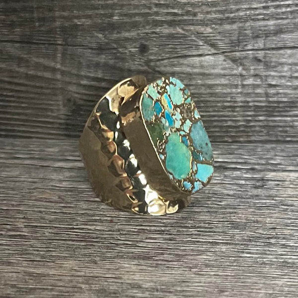 Turquoise Hammered  Copper Ring | Boho Accessories