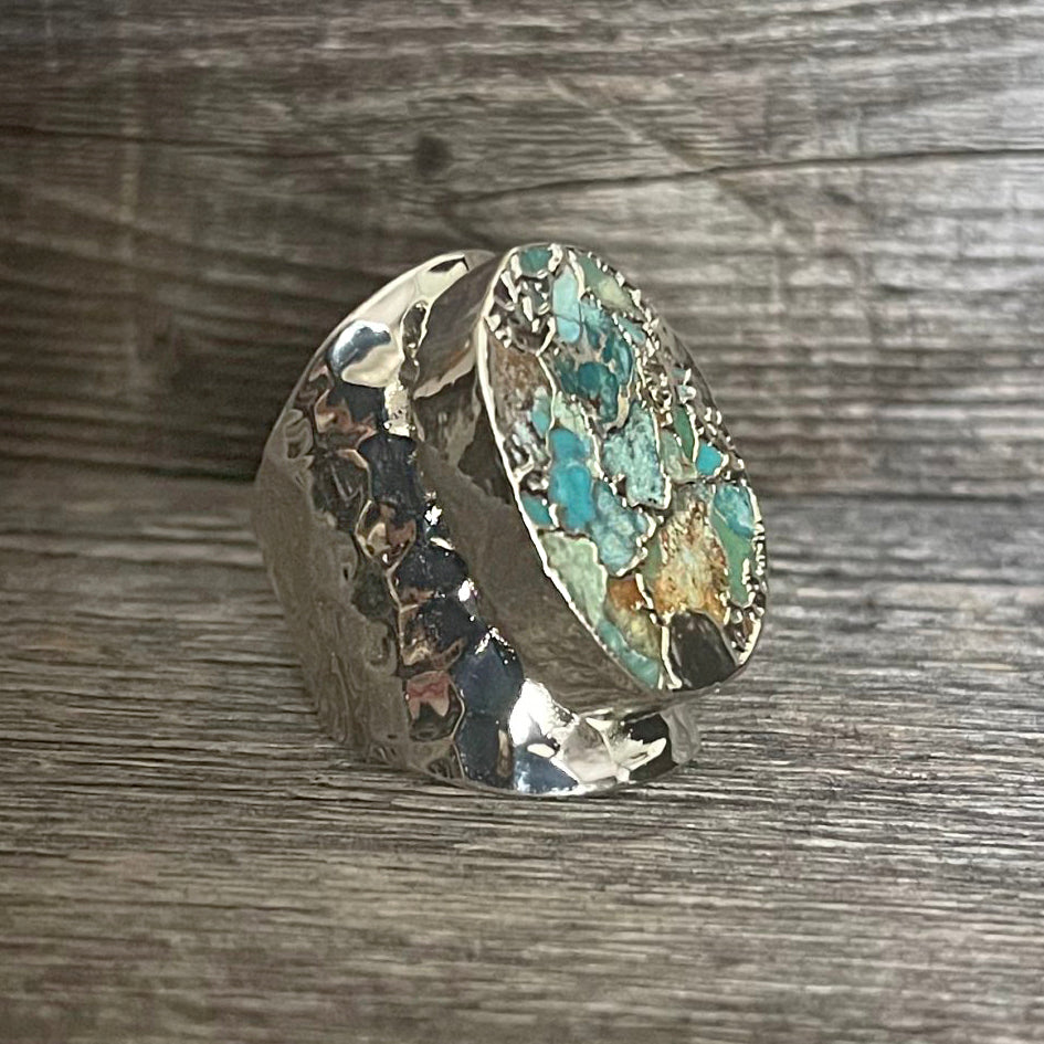 Turquoise Hammered  Copper Ring | Boho Accessories