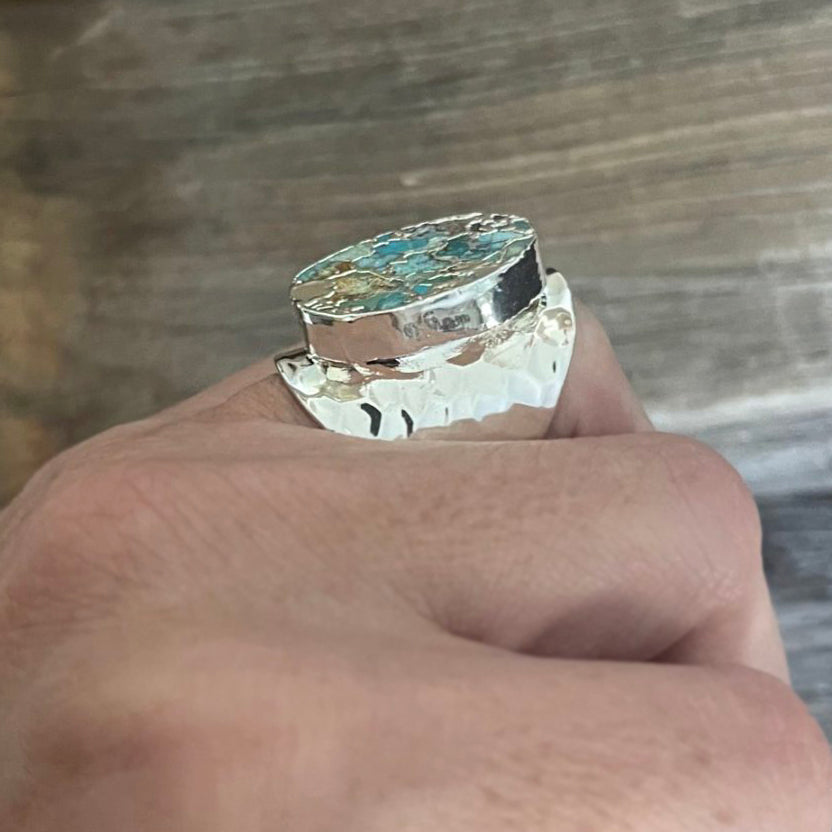 Turquoise Hammered  Copper Ring | Boho Accessories