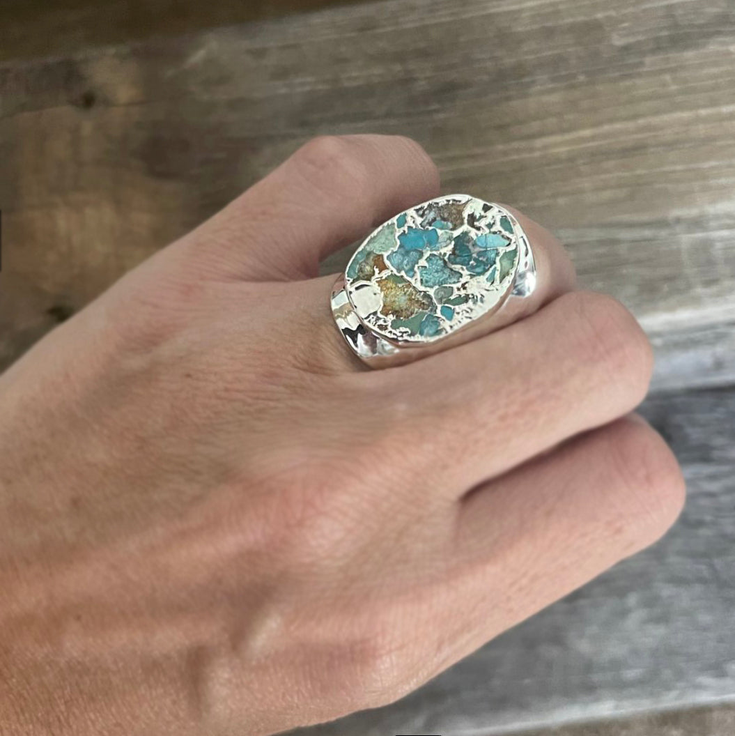 Turquoise Hammered  Copper Ring | Boho Accessories