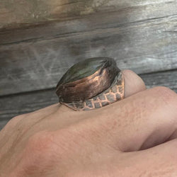 One of a Kind Labradorite Hammered Antique Copper Ring