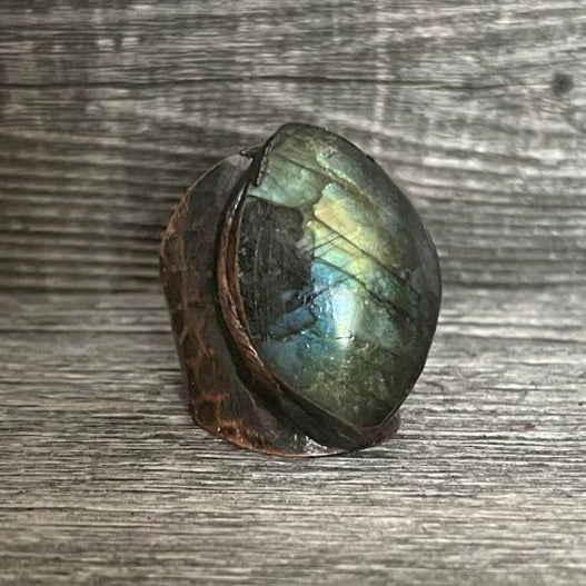 Labradorite Hammered Antique Copper Ring