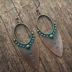 Turquoise patina copper boho earrings