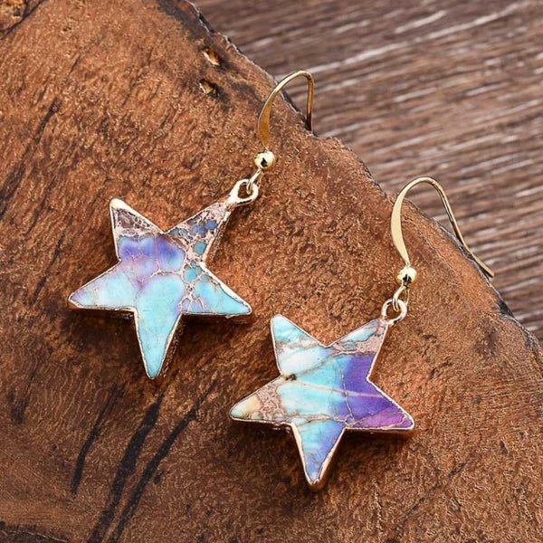Natural Stone Star Drop Earrings - Handmade Boho Earrings