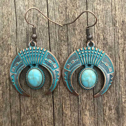 Turquoise patina copper boho earrings