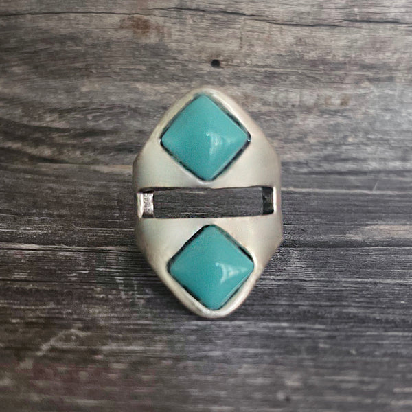 One of a Kind Vintage Double Turquoise Stone Boho Ring