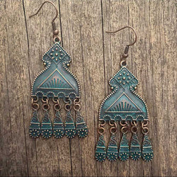 Turquoise patina copper boho earrings