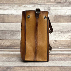 “JAPANESE BLOSSOM” Genuine Tooled Leather Bag with Shoulder Strap