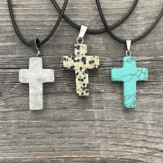 Natural stone cross pendant necklace