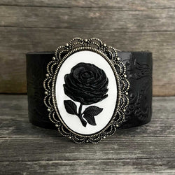 Genuine leather with cameo black rose concho bracelet