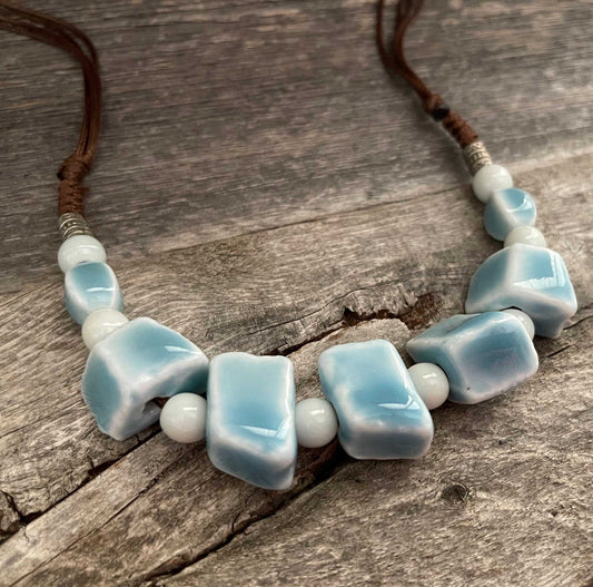 Unique ceramic squared beads adjustable necklace