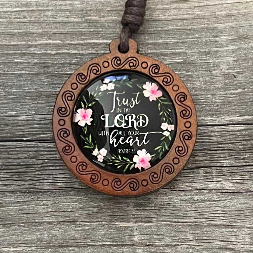 Bible verse wooden pendant necklace