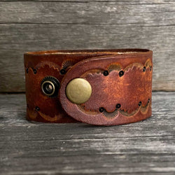 Genuine leather, hand-tooled, layered bracelet with “Love” word