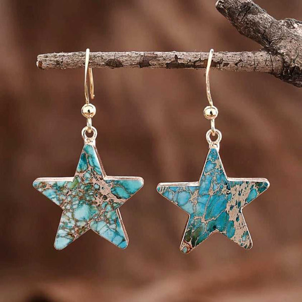 Natural Stone Star Drop Earrings - Handmade Boho Earrings