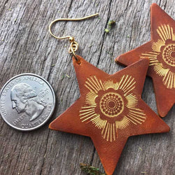 Boho-Style Handcrafted genuine leather star-shaped earrings