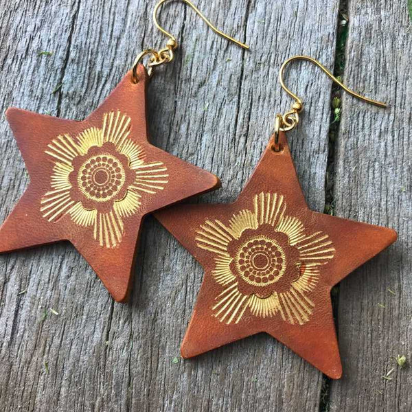 Boho-Style Handcrafted genuine leather star-shaped earrings