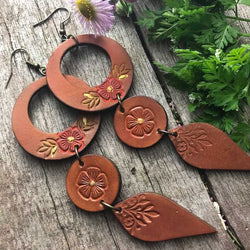 Boho-Style Handcrafted genuine  Leather cascade earrings brown