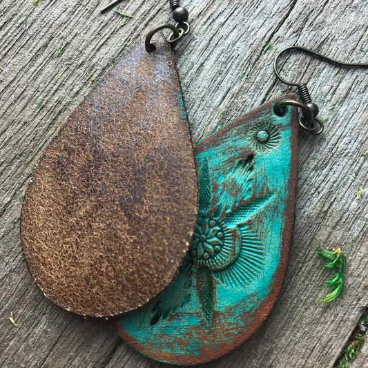 Boho-Style Handcrafted genuine Leather drop earrings